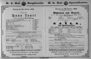 Theaterzettel (Oper und Burgtheater in Wien) 18801026 Seite: 1