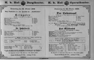 Theaterzettel (Oper und Burgtheater in Wien) 18801028 Seite: 1