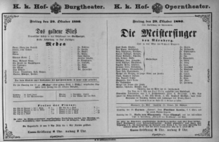 Theaterzettel (Oper und Burgtheater in Wien) 18801029 Seite: 1