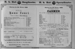 Theaterzettel (Oper und Burgtheater in Wien) 18801030 Seite: 1