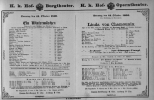 Theaterzettel (Oper und Burgtheater in Wien) 18801031 Seite: 1