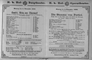 Theaterzettel (Oper und Burgtheater in Wien) 18801101 Seite: 1
