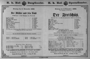 Theaterzettel (Oper und Burgtheater in Wien) 18801102 Seite: 1