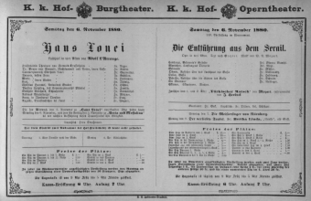 Theaterzettel (Oper und Burgtheater in Wien) 18801106 Seite: 1
