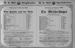Theaterzettel (Oper und Burgtheater in Wien) 18801107 Seite: 1
