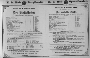 Theaterzettel (Oper und Burgtheater in Wien) 18801108 Seite: 1