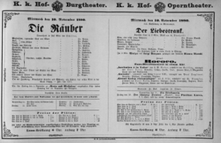 Theaterzettel (Oper und Burgtheater in Wien) 18801110 Seite: 1