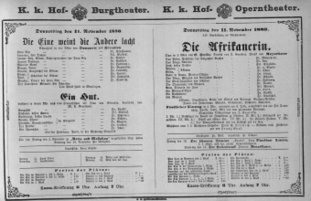 Theaterzettel (Oper und Burgtheater in Wien) 18801111 Seite: 1