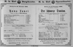 Theaterzettel (Oper und Burgtheater in Wien) 18801112 Seite: 1