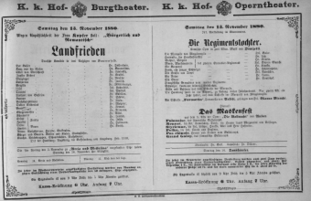 Theaterzettel (Oper und Burgtheater in Wien) 18801113 Seite: 1