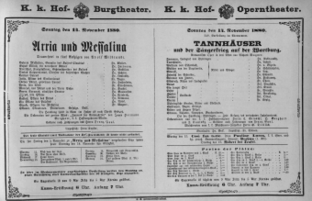 Theaterzettel (Oper und Burgtheater in Wien) 18801114 Seite: 1