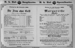 Theaterzettel (Oper und Burgtheater in Wien) 18801116 Seite: 1