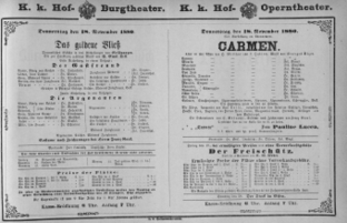 Theaterzettel (Oper und Burgtheater in Wien) 18801118 Seite: 1