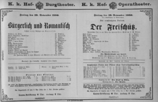 Theaterzettel (Oper und Burgtheater in Wien) 18801119 Seite: 1
