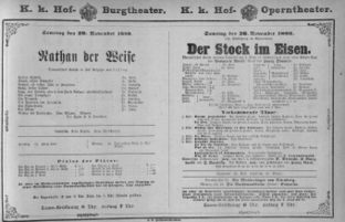 Theaterzettel (Oper und Burgtheater in Wien) 18801120 Seite: 1