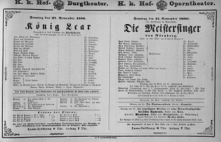 Theaterzettel (Oper und Burgtheater in Wien) 18801121 Seite: 1