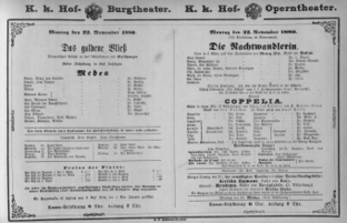 Theaterzettel (Oper und Burgtheater in Wien) 18801122 Seite: 1