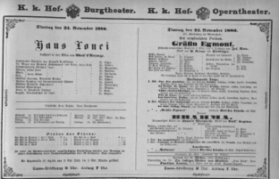 Theaterzettel (Oper und Burgtheater in Wien) 18801123 Seite: 1