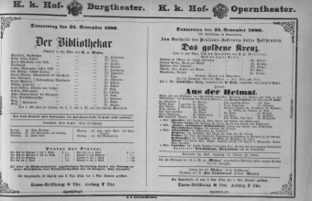 Theaterzettel (Oper und Burgtheater in Wien) 18801125 Seite: 1