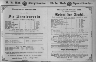 Theaterzettel (Oper und Burgtheater in Wien) 18801129 Seite: 1