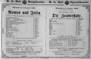 Theaterzettel (Oper und Burgtheater in Wien) 18801201 Seite: 1