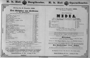 Theaterzettel (Oper und Burgtheater in Wien) 18801203 Seite: 1