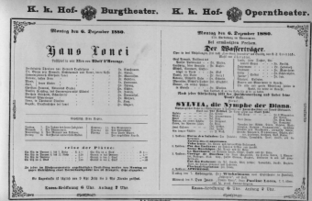 Theaterzettel (Oper und Burgtheater in Wien) 18801206 Seite: 1