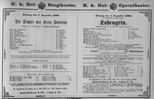 Theaterzettel (Oper und Burgtheater in Wien) 18801207 Seite: 1