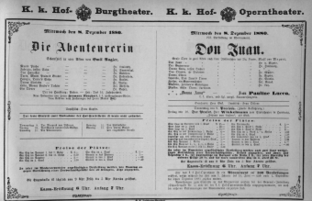 Theaterzettel (Oper und Burgtheater in Wien) 18801208 Seite: 1