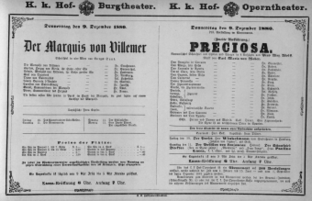 Theaterzettel (Oper und Burgtheater in Wien) 18801209 Seite: 1
