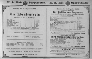 Theaterzettel (Oper und Burgtheater in Wien) 18801211 Seite: 1