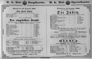 Theaterzettel (Oper und Burgtheater in Wien) 18801213 Seite: 1