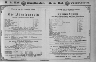 Theaterzettel (Oper und Burgtheater in Wien) 18801221 Seite: 1