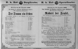 Theaterzettel (Oper und Burgtheater in Wien) 18801225 Seite: 1