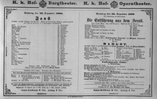 Theaterzettel (Oper und Burgtheater in Wien) 18801226 Seite: 1