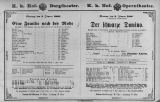 Theaterzettel (Oper und Burgtheater in Wien) 18810103 Seite: 1