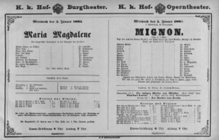 Theaterzettel (Oper und Burgtheater in Wien) 18810105 Seite: 1