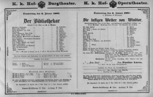 Theaterzettel (Oper und Burgtheater in Wien) 18810106 Seite: 1