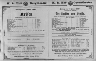 Theaterzettel (Oper und Burgtheater in Wien) 18810107 Seite: 1