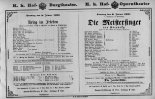 Theaterzettel (Oper und Burgtheater in Wien) 18810109 Seite: 1