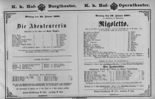 Theaterzettel (Oper und Burgtheater in Wien) 18810110 Seite: 1