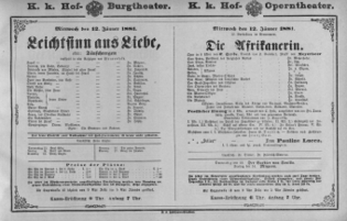 Theaterzettel (Oper und Burgtheater in Wien) 18810112 Seite: 1
