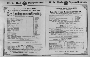 Theaterzettel (Oper und Burgtheater in Wien) 18810113 Seite: 1