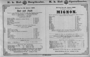 Theaterzettel (Oper und Burgtheater in Wien) 18810114 Seite: 1