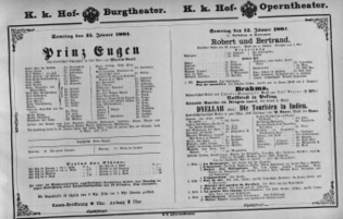 Theaterzettel (Oper und Burgtheater in Wien) 18810115 Seite: 1