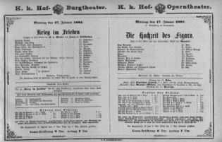 Theaterzettel (Oper und Burgtheater in Wien) 18810117 Seite: 1
