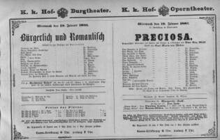Theaterzettel (Oper und Burgtheater in Wien) 18810119 Seite: 1