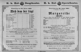 Theaterzettel (Oper und Burgtheater in Wien) 18810120 Seite: 1
