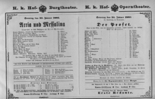 Theaterzettel (Oper und Burgtheater in Wien) 18810123 Seite: 1