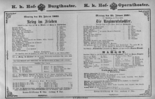 Theaterzettel (Oper und Burgtheater in Wien) 18810124 Seite: 1